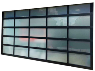 A modern full view glass garage door